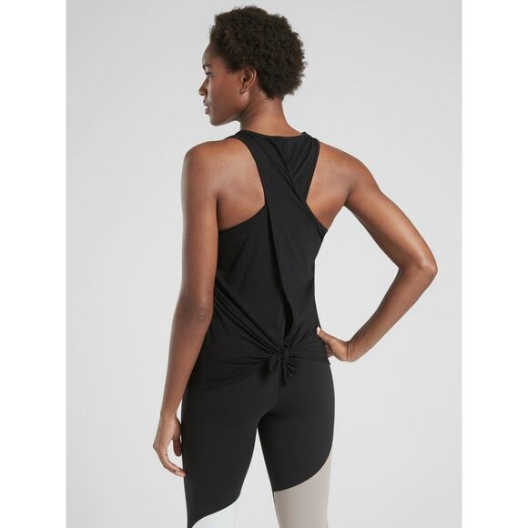 Athleta Small S Black Essence Vital Tie Back Tank Top Round Neck Workout Active - Picture 9 of 10